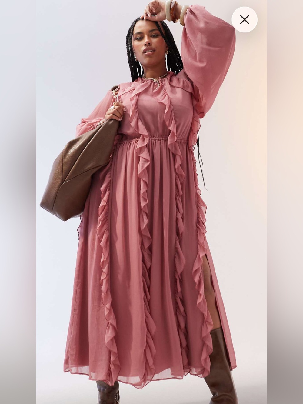 ASOS Curve Rose Pink Ruffle Maxi Dress - Picture 2 of 10